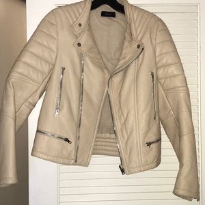 Baby pink 100% real leather moto jacket